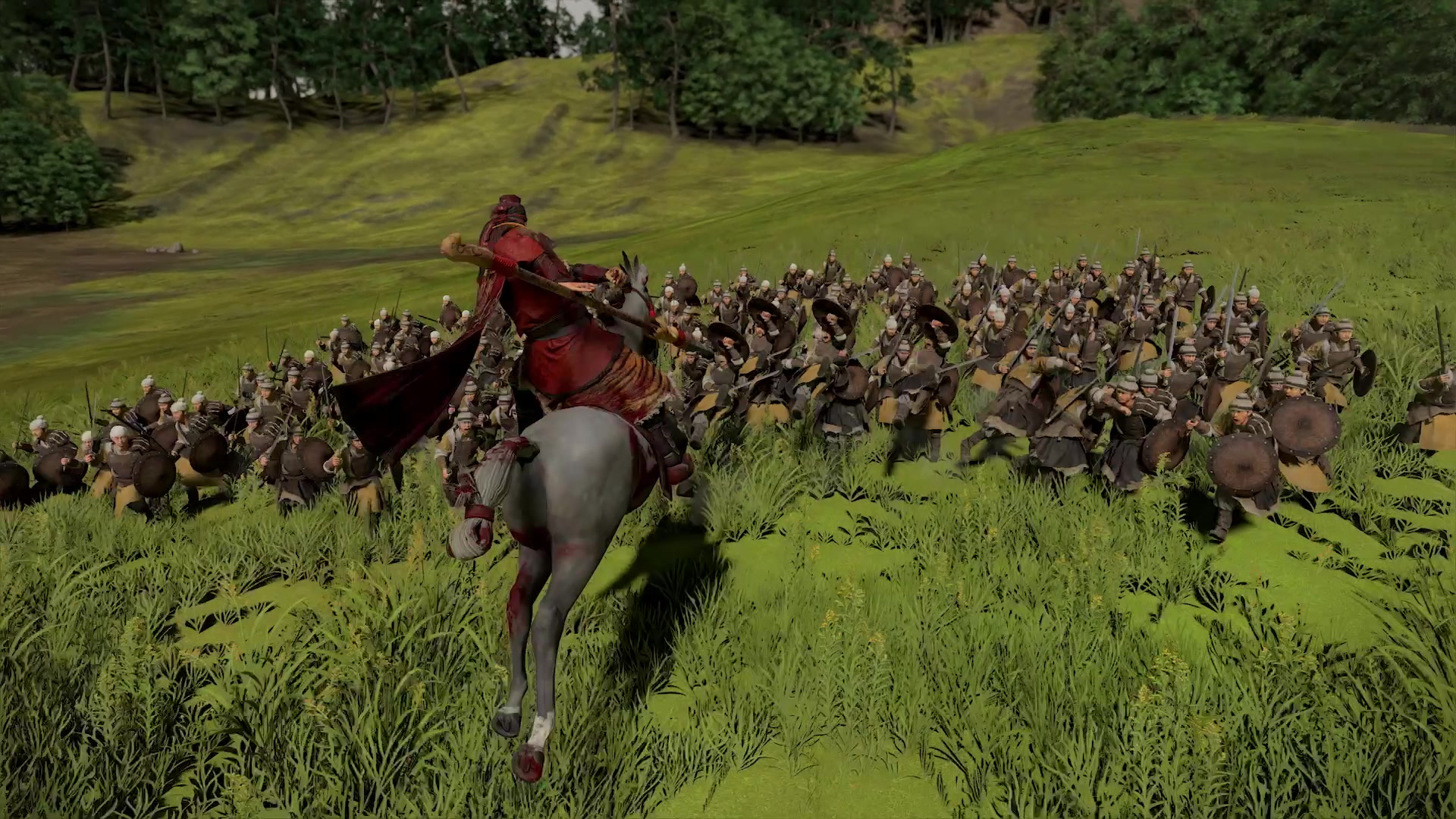 軍勢へ向かう騎馬兵を近くから捉えたTHREE KINGDOMSのゲーム映像（01:11）